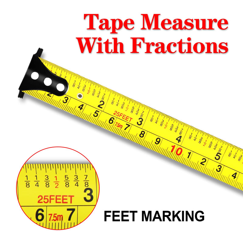 WISEUP tape measure 5m, metric and English standard tape measure, magnetic self-locking tape measure 5m, anti-fall ABS shell, with strap clip, carpenter tool measuring & planning tools
