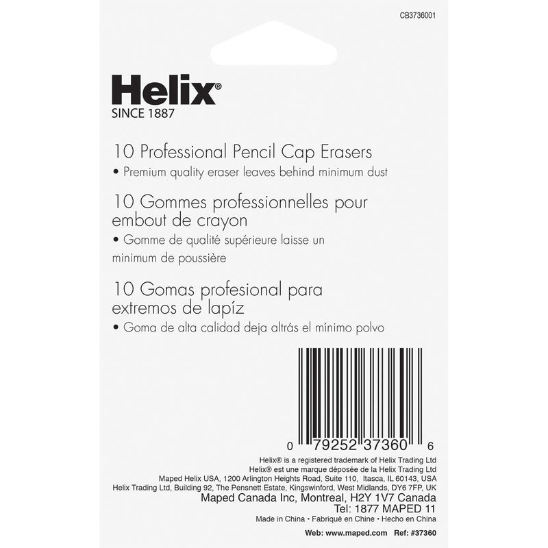 Maped Helix USA Helix Professional Pencil Cap Latex Free Oversized Erasers 10ct (37360), White