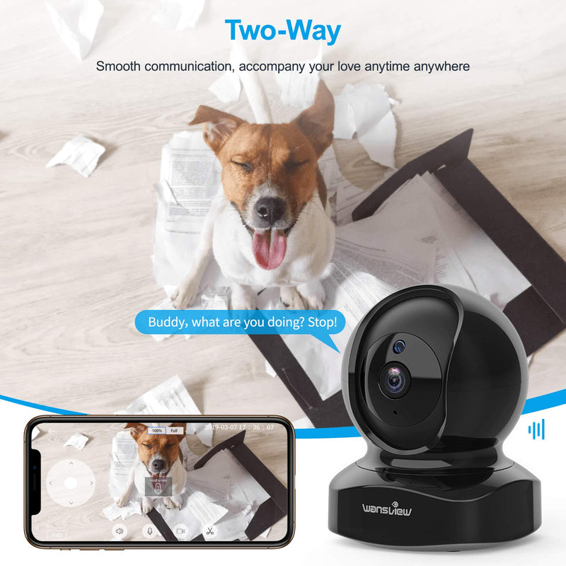 wansview Wireless Security Camera, IP Camera 1080P HD, WiFi Home Indoor Camera for Baby/Pet/Nanny, Motion Detection, 2 Way Audio Night Vision, Works with Alexa, with TF Card Slot and Cloud Black