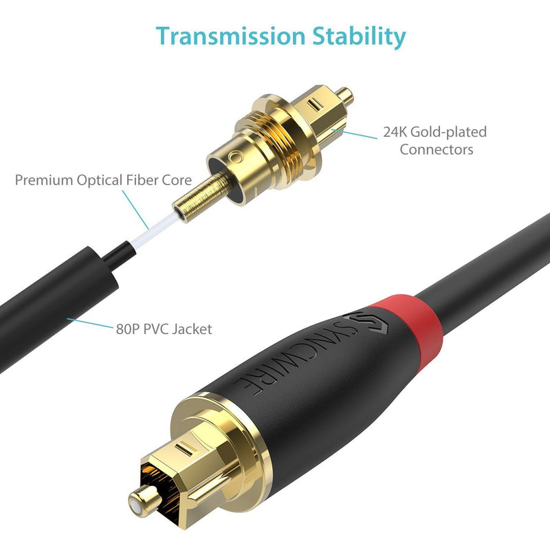 Syncwire Digital Optical Audio Cable (10 Feet) - [24K Gold-Plated, Ultra-Durable] Fiber Optic Toslink Male to Male Cord Optical Cables for Home Theater, Sound Bar, TV, PS4, Xbox, Playstation & More 10 Feet / 3M