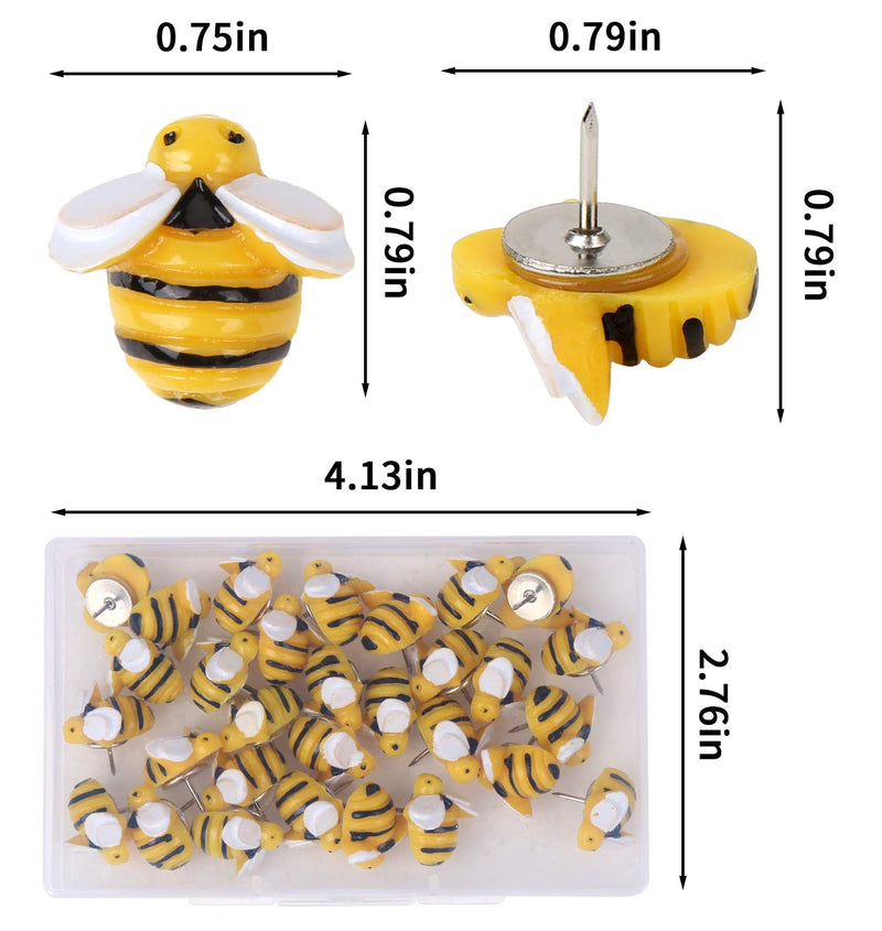 DIYASY 30 Pcs Decorative Bee Thumb Tacks,Cute Bee Push Pins Plastic Head Steel Drawing Pins for Corkboard,Photos Wall, Bulletin Board.