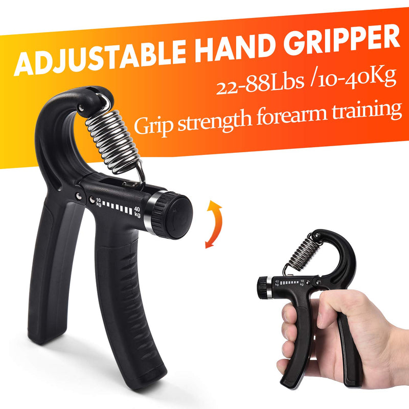 IMENSEAS Hand Grip Strengthener 7 Pack Adjustable Hand Gripper, Finger Stretcher Resistance Extensor Bands, Finger Exerciser, Grip Strength Ring & Stress Relief Ball for Athletes & Musicians Black