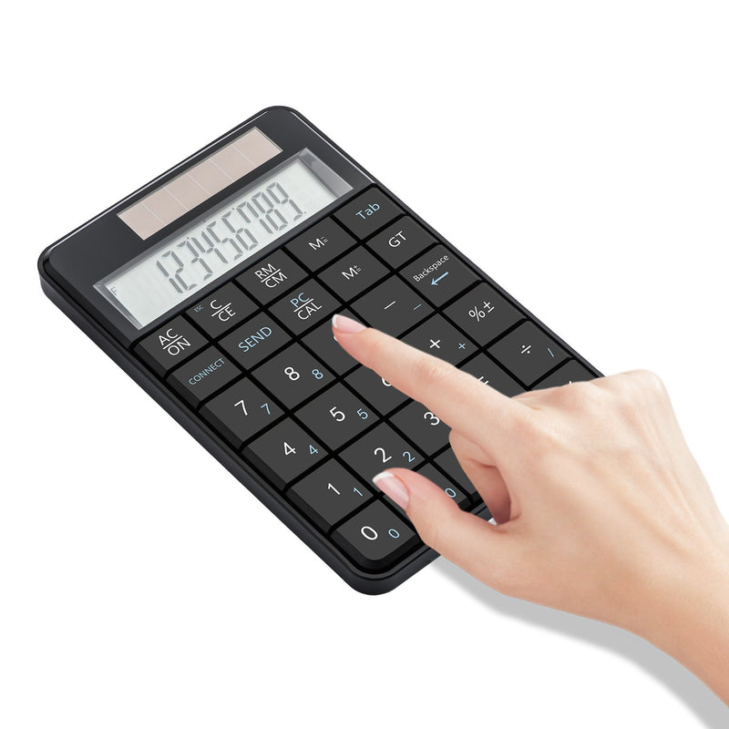 I Focus 2 in 1 Wireless Numeric Keypad with Calculator Function, USB Financial Accounting Numpad Solar Power 29 Keys Number Pad for Laptop Desktop PC Windows XP