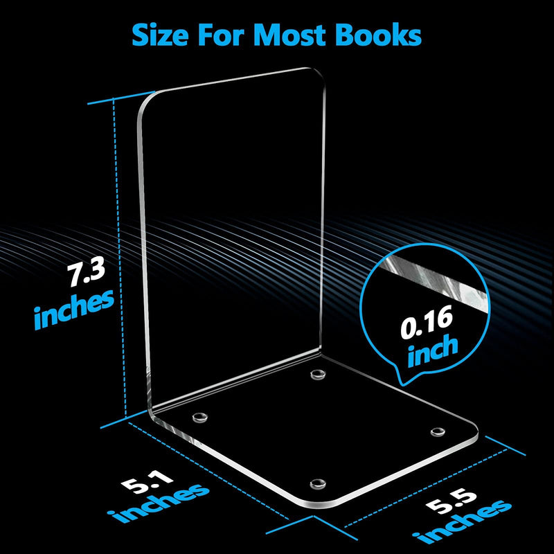 (Bundle of 2 Sets) MaxGear Book Ends Clear Acrylic Bookends for Shelves, Bookend, Heavy Duty Book End, Book Holder Stopper for Books/CDs/Video Games, 7.3 x 5.5 x 5.1 in, (2 Pairs) / Brochure Holder