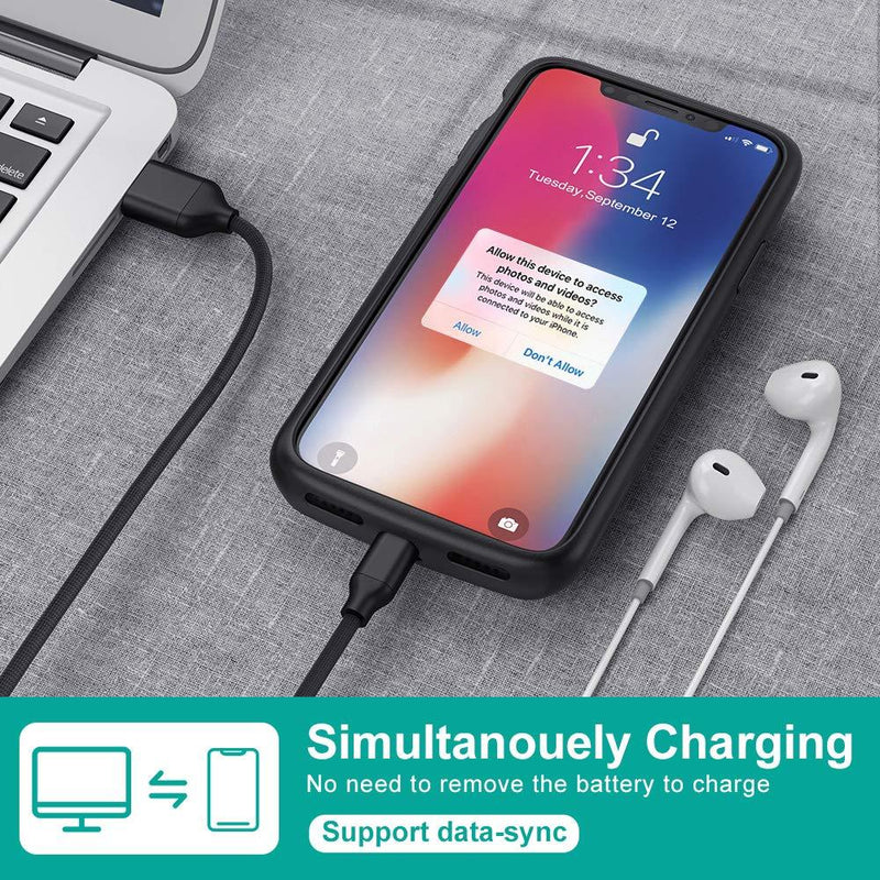 NEWDERY Battery Case for iPhone X Xs, 10000mAh Rechargeable External Charging Charger Case Compatible iPhone X Xs 10 (5.8 Inches Black) - Extended 300% Battery Life