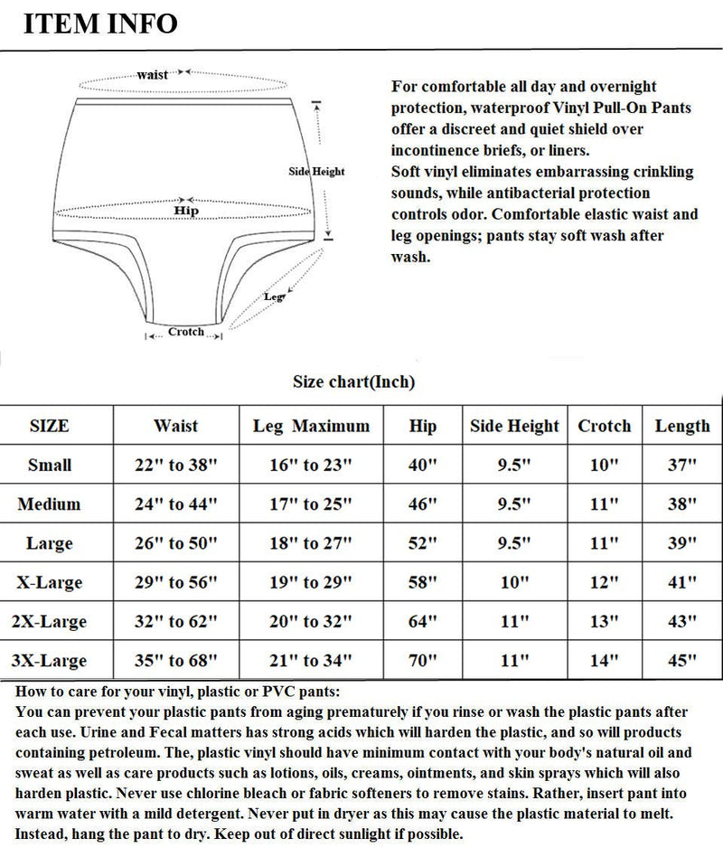 Haian High-Waisted Adult Incontinence Pull-on Plastic Waterproof Pants 3 Pack (Small) Small