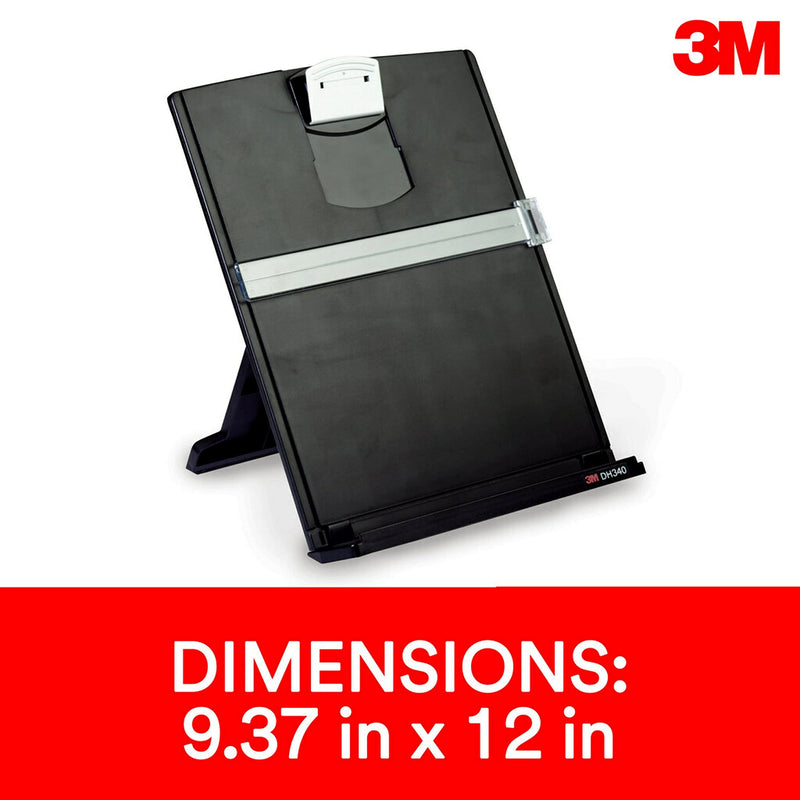 3M Desktop Document Holder Copy Holder, Adjustable Clip Holds Portrait and Landscape Documents for Easy Viewing, Bottom Ledge Has Lip to Keep up to 150 Sheets Securely in Place, Black (DH340MB)