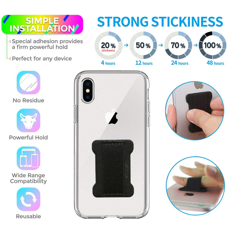 WUOJI - Finger Strap Phone Holder - Ultra Thin Anti-Slip Universal Cell Phone Grips Band Holder for Back of Phone - 2Pack(Black) Black