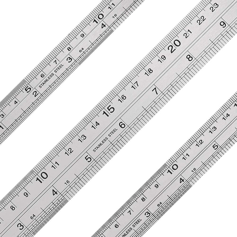 SUI-lim 3 pieces stainless steel ruler, precision double side scale edge steel ruler, metal ruler for engineering, teaching and office 15cm/20cm/30cm