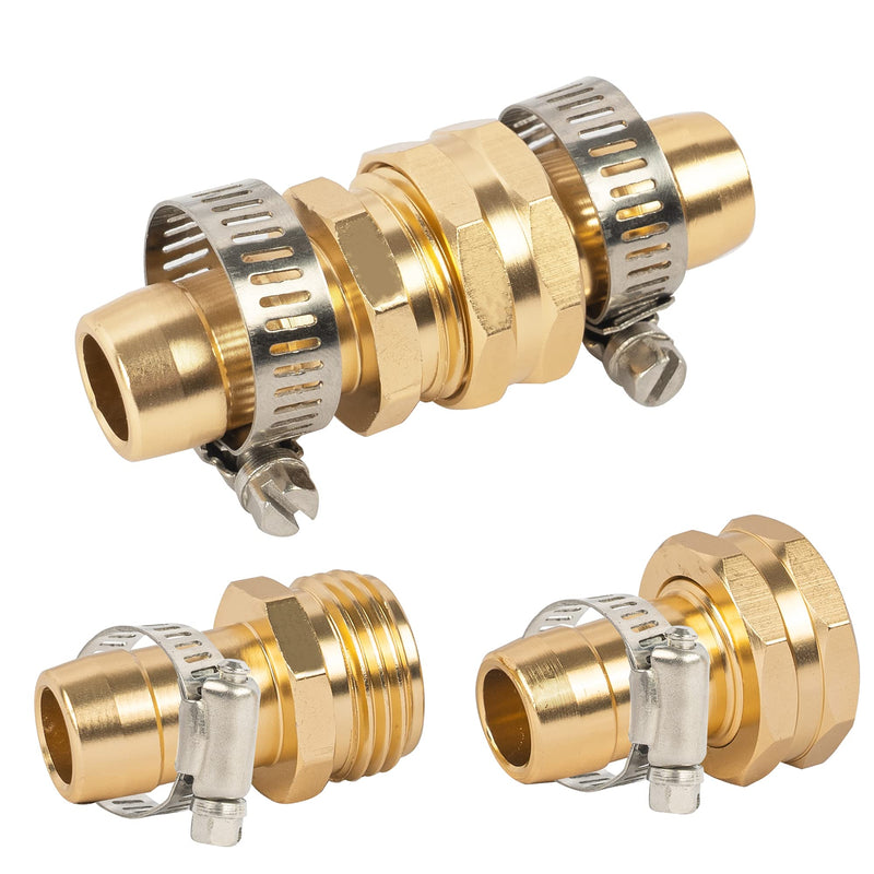 Hourleey Garden Hose Repair Connector with Clamps, Fit for 3/4" or 5/8" Garden Hose Fitting, 2 Set 2-Set