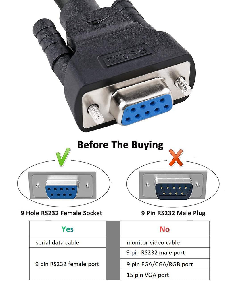 DTECH DB9 RS232 Serial Cable Female to Female Null Modem Cord Cross TX RX line for Data Communication (10 Feet, Black) 10ft