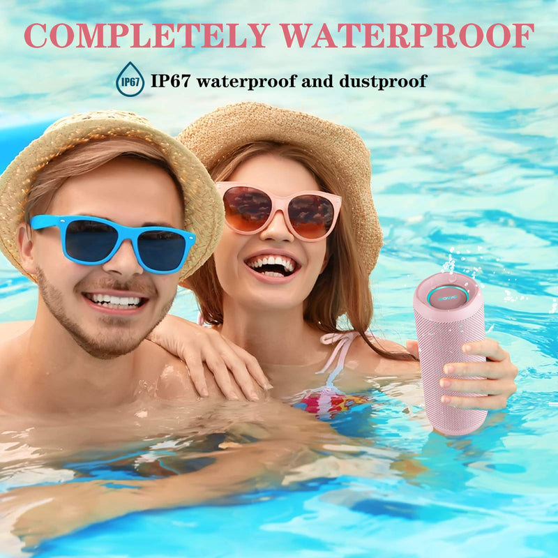 Bluetooth Speaker, IPX7 Waterproof Portable Wireless Speaker, 25W Loud Sound, Bassboom Technology, TWS Pairing, 16H Playtime, Speaker with Lights for Home Outdoors - Pink