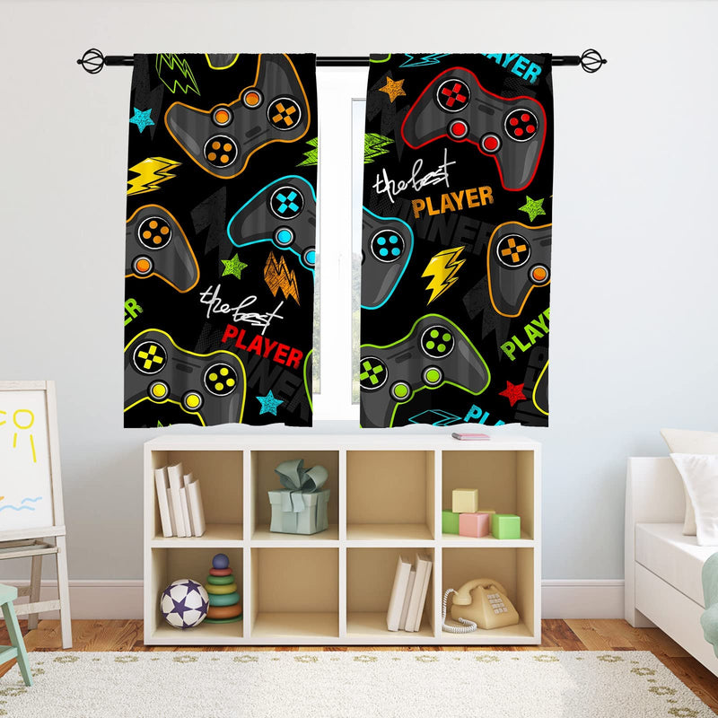 YUANZU Boys Kids Gaming Curtains Rod Pocket Gamer Gamepad Abstract Video Game Player Joystick Print Pattern Window Drapes for Man Teen Youth Nursery Baby Bedroom Playroom W42 x L84 Inch 2 Panels 42W x 84L x 2, Decor Multi 4
