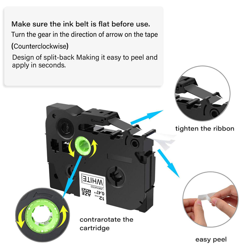 GREENCYCLE 1/2" Laminated Label Tape Compatible for Brother TZ231 TZe231 AZE231 TZ-231 12mm (0.47 Inch) x 8m (26.2 ft) Black on White for PT Cube, PT H500LI, PT P700 P750W Label Makers-2 Pack