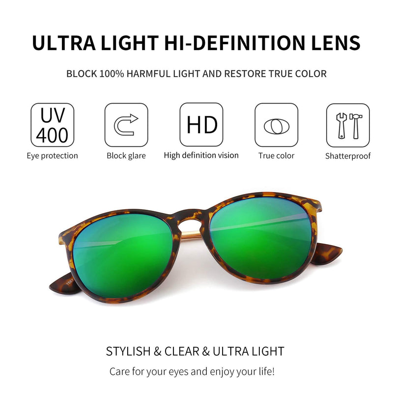 SUNGAIT Vintage Round Sunglasses for Women Men Classic Retro Designer Style Amber Frame(matte Finish)/Green Lens