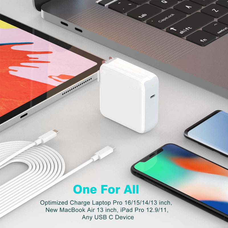 96W USB C Charger for MacBook Pro 16, 15, 14, 13 inch 2021, 2020, 2019, 2018, New MacBook Air, iPad Pro, USBC, Type C Thunderbolt Laptop Power Adapter Supply, LED, 6.6ft 5A USB C to C Charging Cable