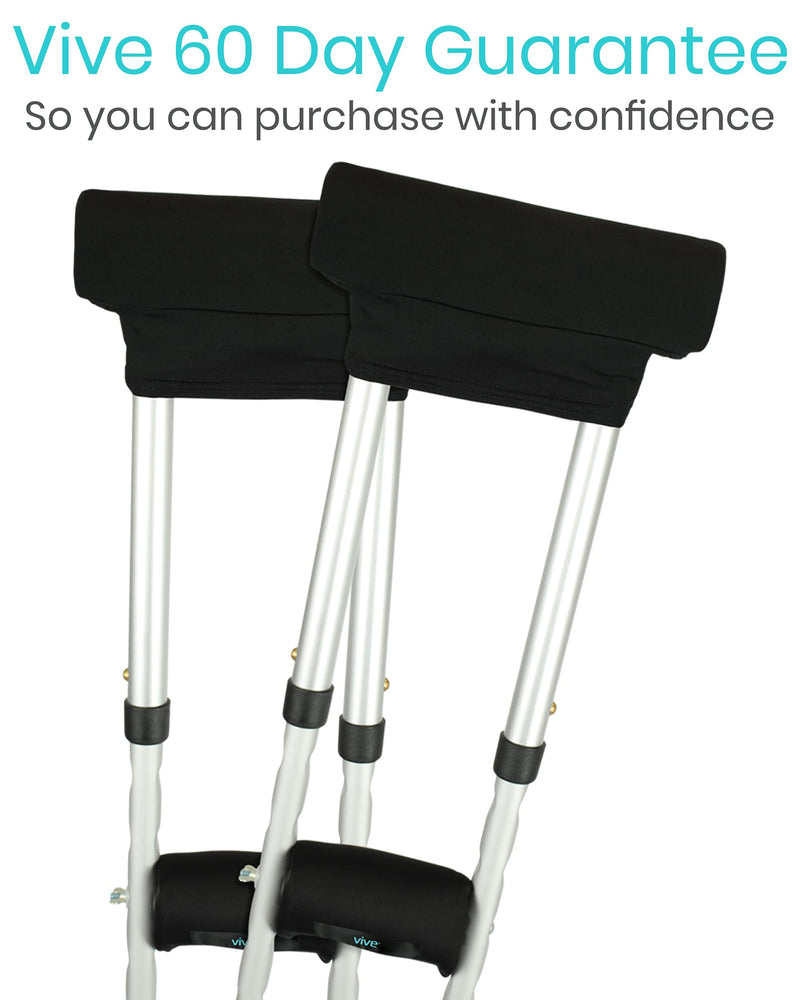Vive Crutch Pads - Padding for Walking Arm Crutches - Universal Underarm Padded Forearm Handle Pillow Covers for Hand Grips - Soft Foam Armpit Bariatric Accessories for Adults, Kids (1 Black Pair)