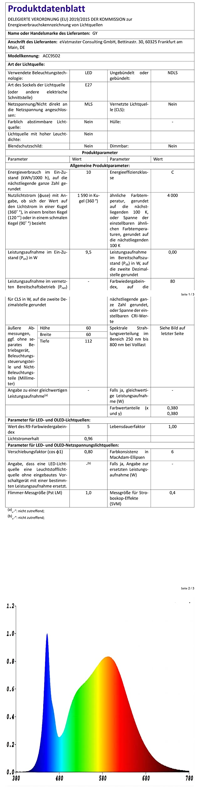 GY E27 LED warm white lamp 9.5W 3000K 1521 lumens warm white bulb, A60 energy saving lamp replaces 100W halogen lamp, non-dimmable LED bulbs, 2 pieces [energy efficiency class C] A60-9.5w3000k 2 pieces