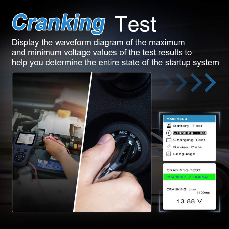 LNEX Car Battery Tester , 2.8'' LCD Color Screen, 100-2000CCA Fast Accurate 12V Battery Load Tester, Cranking and Charging System Digital Battery Analyzer for Car Truck Motorcycle ATV SUV Boat Yacht