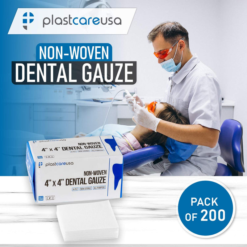 200 4 x 4 Non Woven Sponges 4 Ply, Non-Sterile Dental First Aid Gauze 4x4 Inch (Pack of 200)