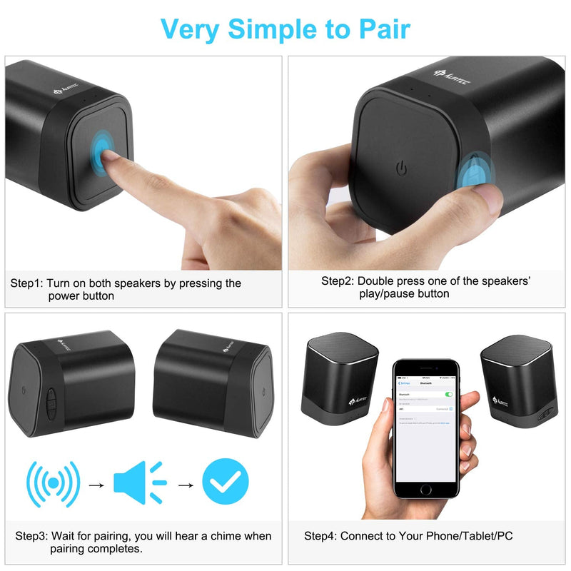 Portable Bluetooth Speaker 2020 Upgraded, AURTEC Dual Wireless Speakers with True Wireless Stereo Technology (TWS), Strong Bass and Powerful Volume, Bluetooth 4.2 for iPhone, Echo, Android and More