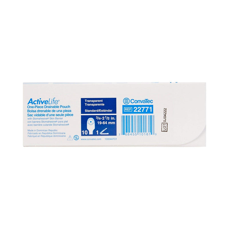 Colostomy Pouch ActiveLife One-Piece System 12 Inch Length 3/4 to 2-1/2 Inch Drainable Trim To Fit (#22771 10Ea/Bx)
