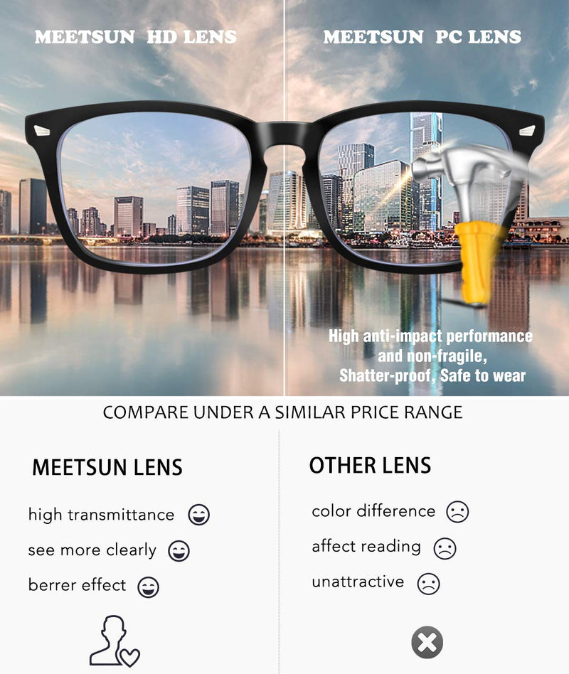 MEETSUN Blue Light Blocking Glasses, Anti Eye Strain Headache (Sleep Better),Computer Glasses UV400 Transparent Lens Black + Clear Frame / Clear Lens 2 Pack 53 Millimeters