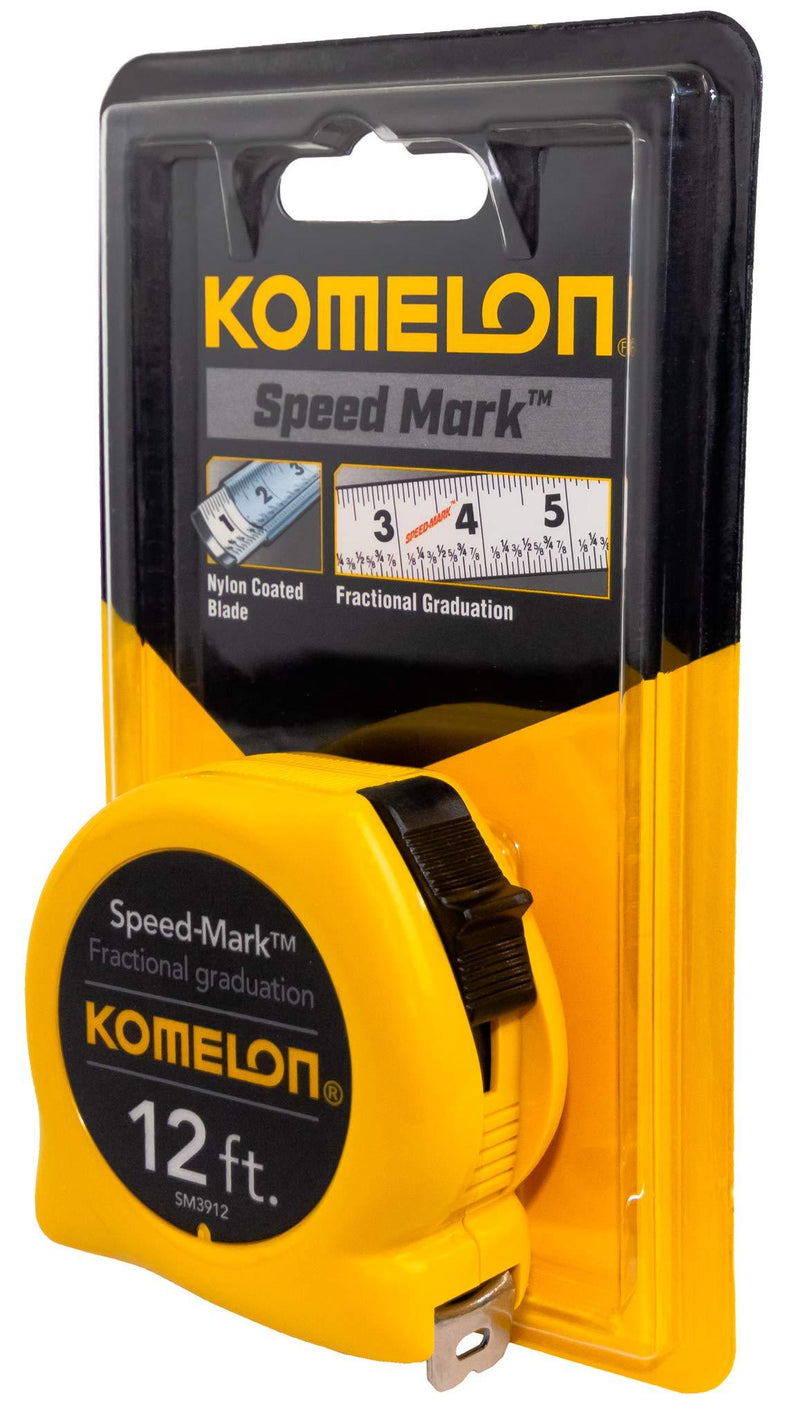 Komelon SM3912 Speed Mark Acrylic Coated Steel Blade Tape Measure 12-Inch by 5/8-Inch, Yellow Case