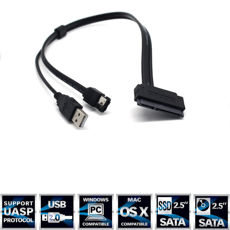 SinLoon 2.5'' Hard Disk Drive SATA 22Pin to eSATA Data USB Powered Cable Adapter for Optimized for SSD, Support UASP SATA IIIEC-SSHD(Black)