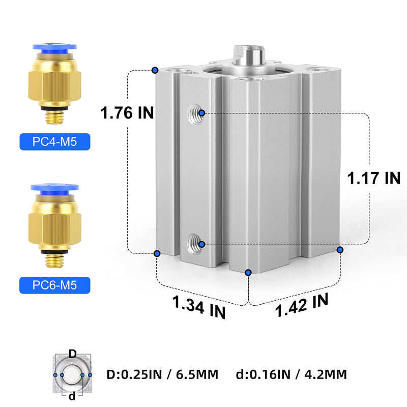 TAILONZ PNEUMATIC 20mm Bore 25mm Stroke Pneumatic Small Thin Cylinder Aluminum Pneumatic Air Cylinder SDA20-25 Bore:20mm Stroke:25MM