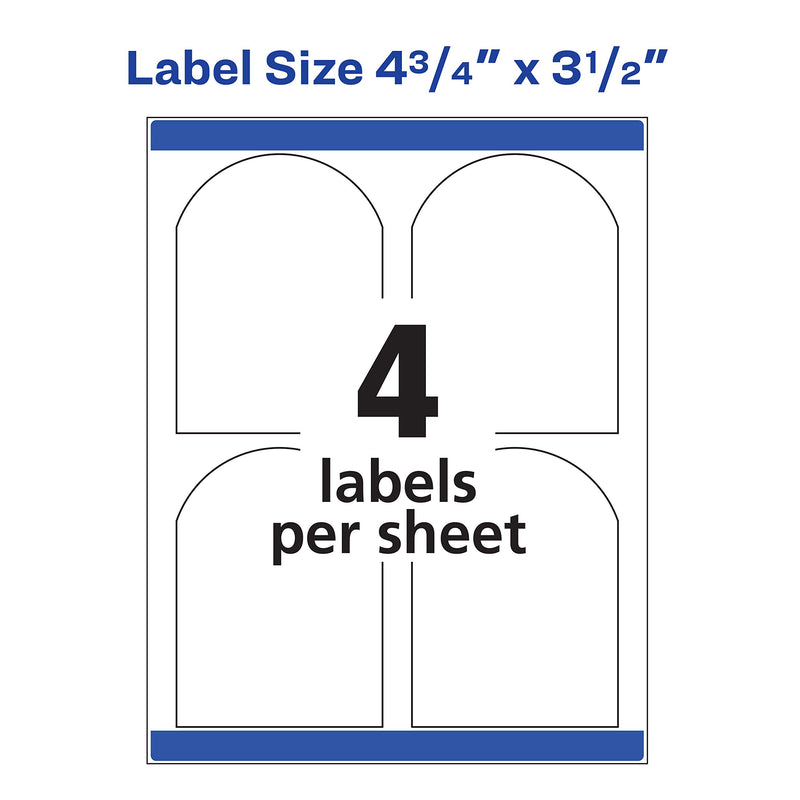 Avery Arched Wine Labels with Sure Feed for Laser Printers, 4.75" x 3.5", 40 White Labels (22826) Textured White