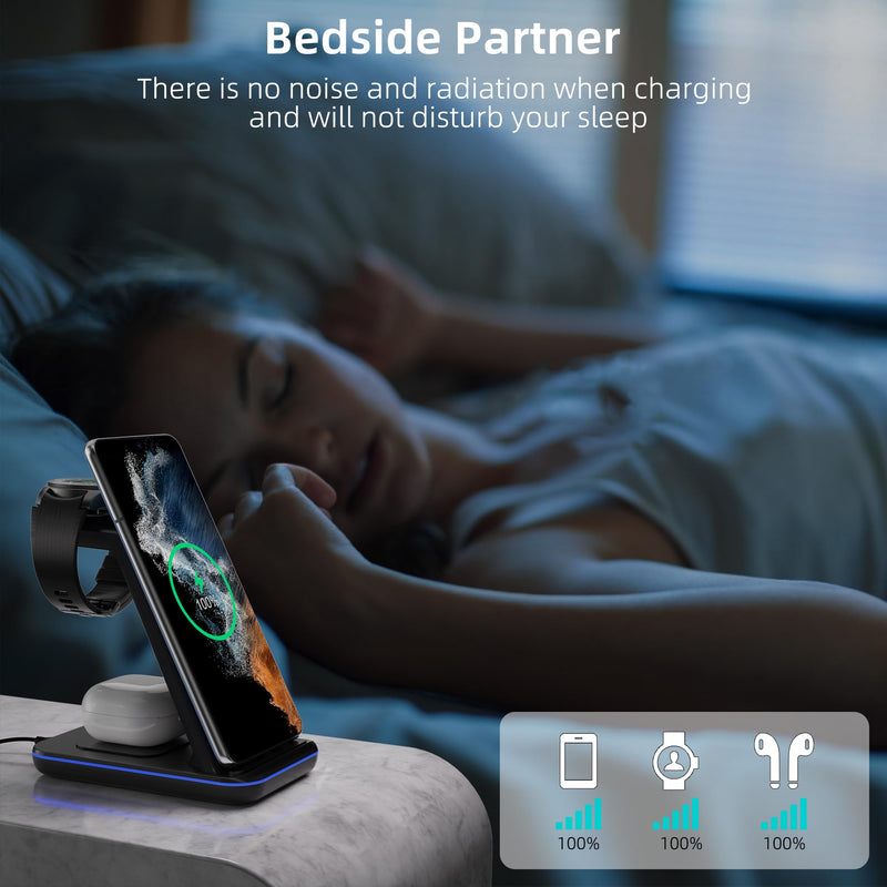 Wireless Charger for Samsung, 3 in 1 Wireless Charging Station for Samsung Galaxy S23+/S22/S21/Z Flip 4/3 Fold 4/3, Fast Charging Station/Stand for Samsung Watch 5/Pro/4/3/Active 2/1 Galaxy Buds2 Pro