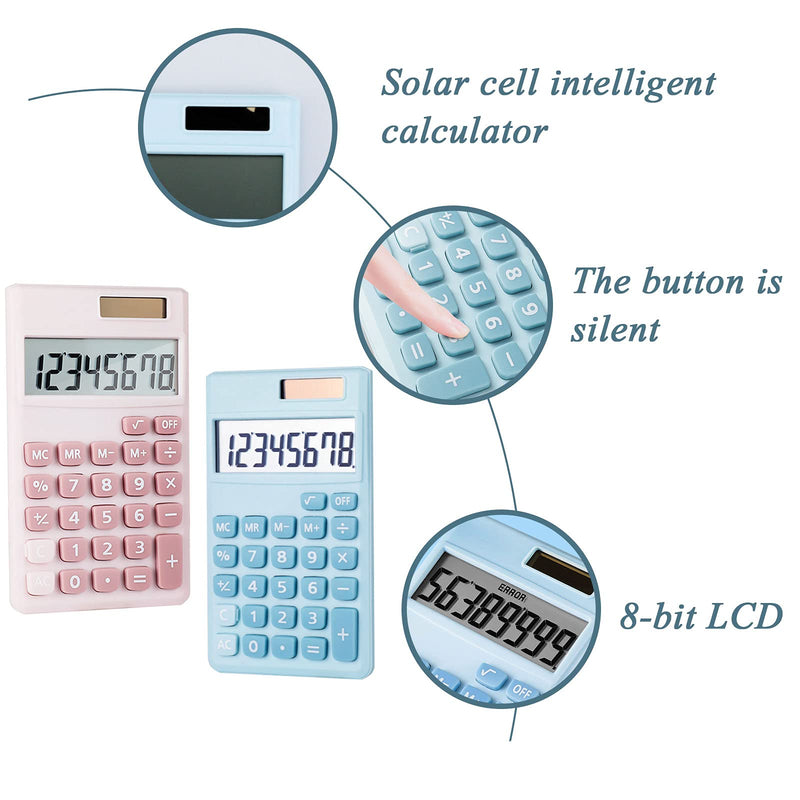 Mini Calculator, Pocket Calculator 8-Digit Solar Battery Office Calculator,Dual Power Desktop Calculators(Blue, Pink)