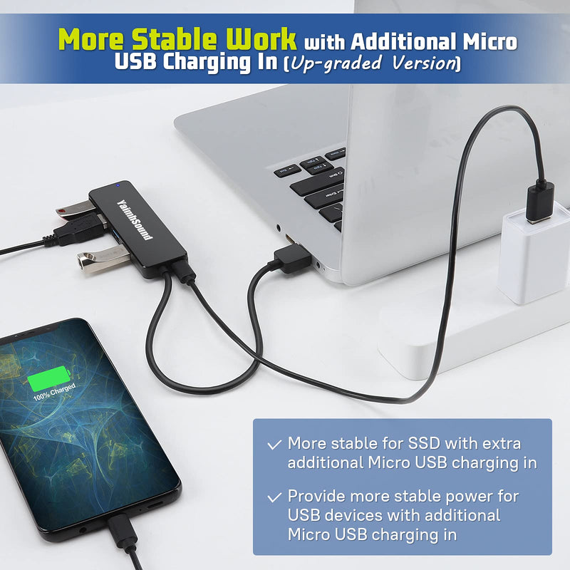 4-Port USB Hub 3.0, T-Sound USB Splitter for Laptop, Ps4 Keyboard and Mouse Adapter for Dell, Asus, HP, MacBook Air, Surface Pro, Acer, Xbox, Flash Drive, HDD, Console, Printer, Camera