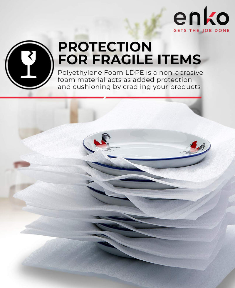 enKo 12 x 12 Inch (100-Pack) Foam Wrap Sheets for Moving Shipping Packing Supplies - 40 Fragile Stickers Labels 1-Pack 100 Sheets