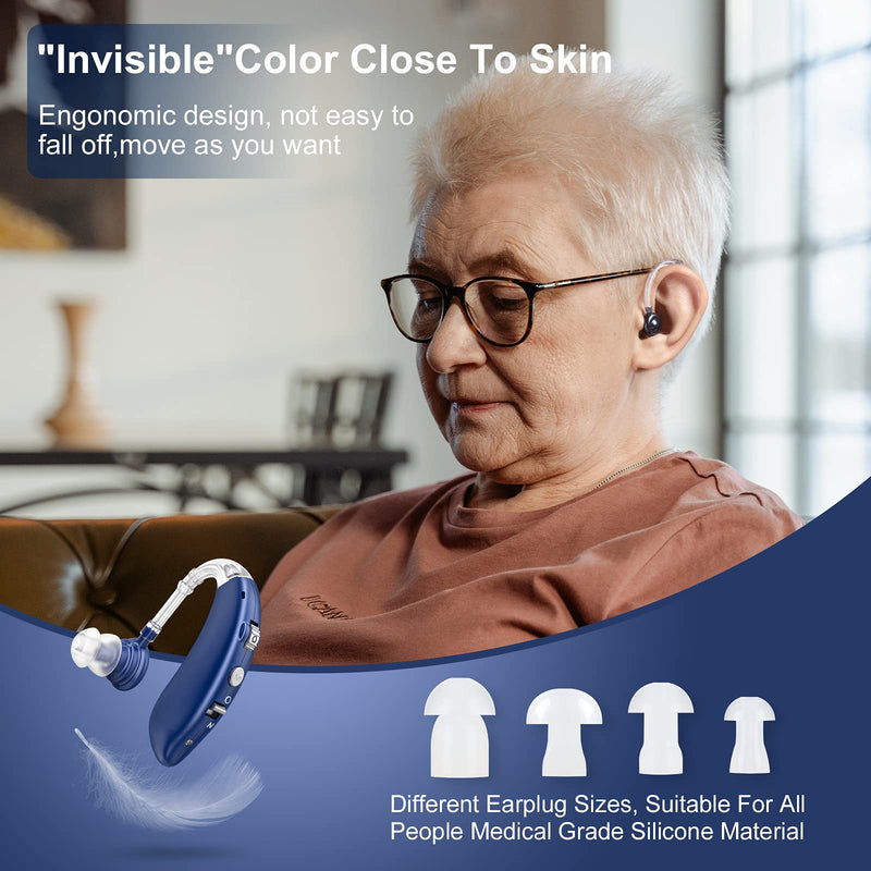 Rechargeable Hearing Aid for Seniors, LIGINN Hearing Amplifier Aids, Sound Amplifier Device with Noise Cancelling,Digital Ear for Hearing Loss Tinnitus,Invisible Ear with Volume Control Blue