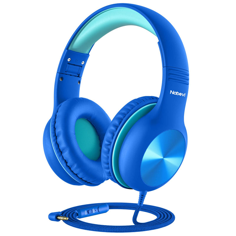 Kids Headphones with Microphone, Over-ear Headphones for Kids with Sharing Function, 85dB/94dB Safe Volume Limit, HD Sound, Headset for On-line Study, School, Travel, Headphone for Children Boys Girls Blue