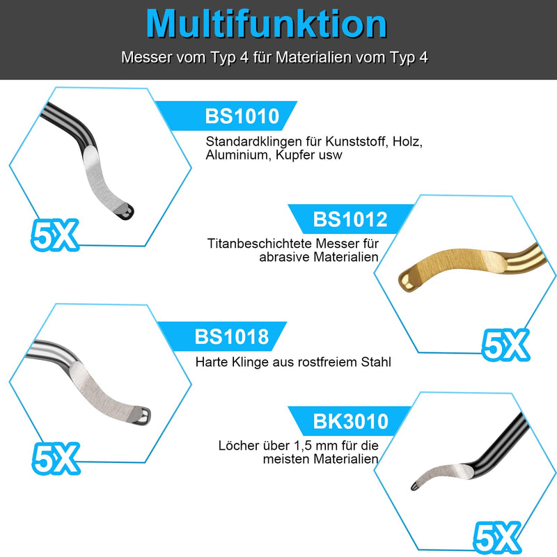 Heeieuk Metal Handle Hand Deburring Tools Burr Cutting with 20 Replacement Blades for Edge&Hole of 3D Printer, Plastic, Aluminum and Stainless Steel Deburring Tools Set
