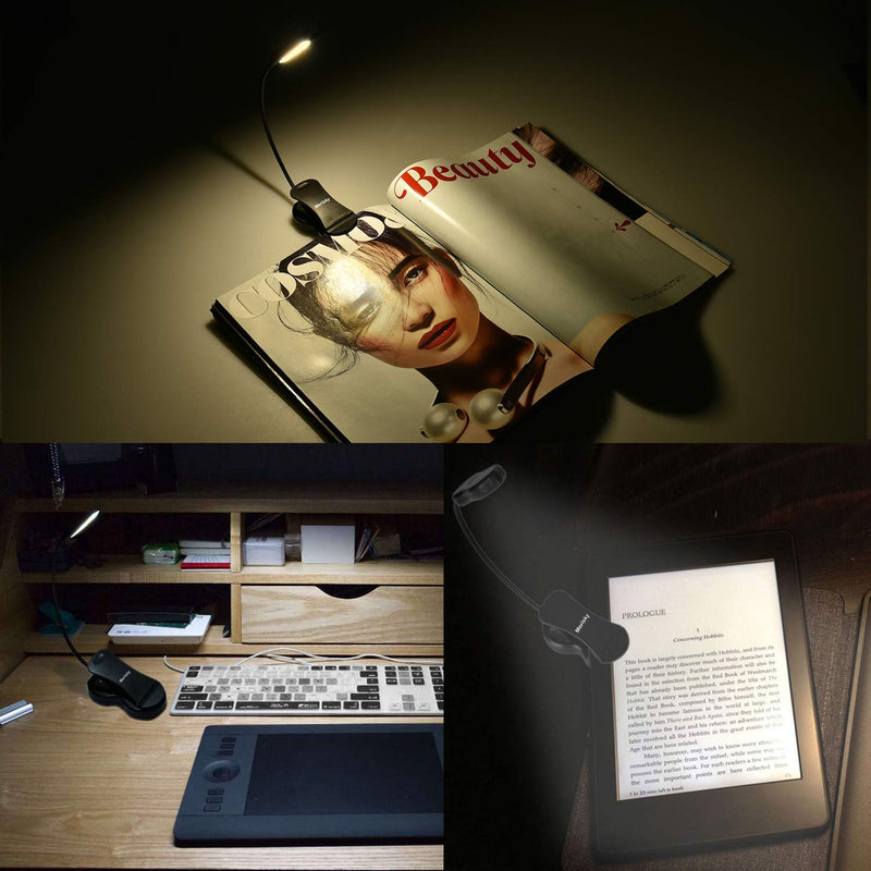 Rechargeable Book Light, Merisky LED Clip on Reading Light for Book in Bed, 3 Color × 3 Brightness, Up to 60 Hours Eye Care Reading, Warm & White, Perfect for Kids, Bed Headboard & Travel