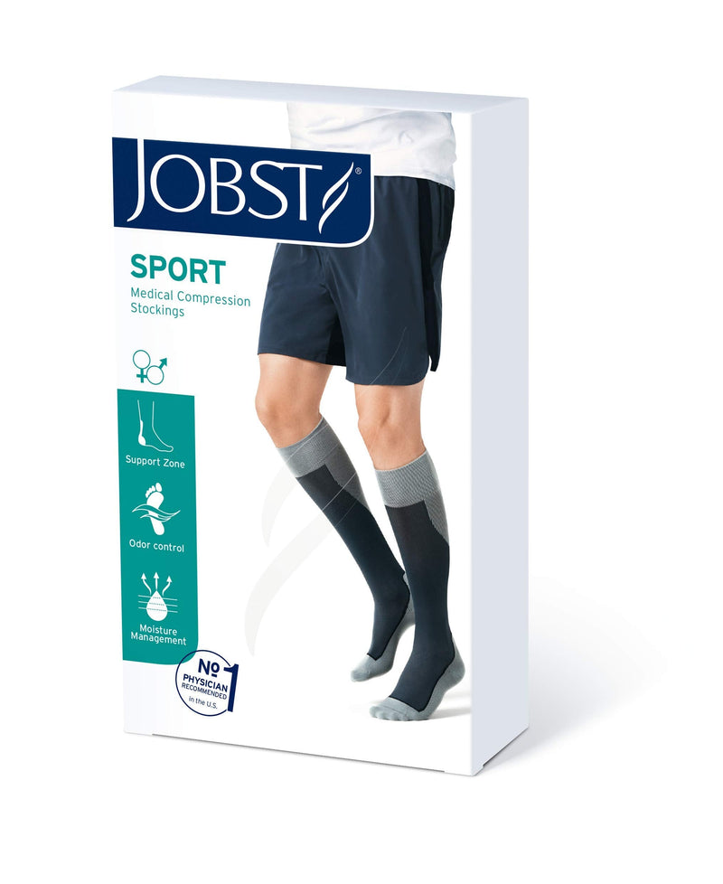JOBST Sport Knee High 15-20 mmHg Compression Socks, Black/Grey, Small Grey