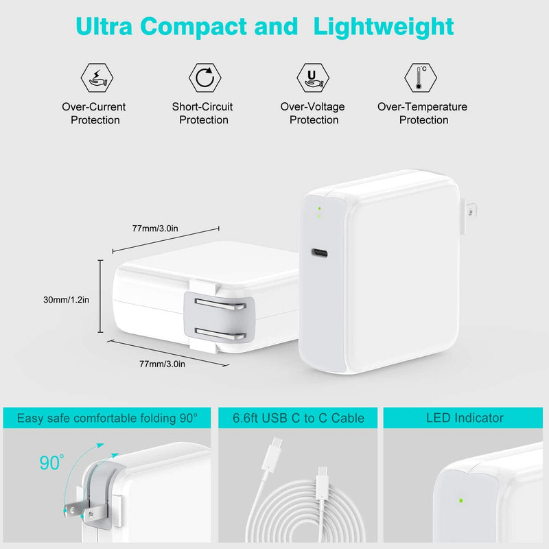 96W USB C Charger for MacBook Pro 16, 15, 14, 13 inch 2021, 2020, 2019, 2018, New MacBook Air, iPad Pro, USBC, Type C Thunderbolt Laptop Power Adapter Supply, LED, 6.6ft 5A USB C to C Charging Cable