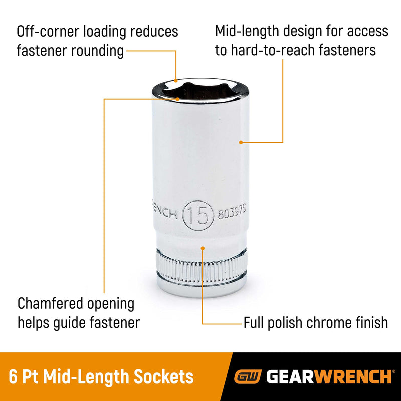 GEARWRENCH 13 Pc. 1/4" Drive 6 Pt. Mid-Length Socket Set, Metric - 80304S -