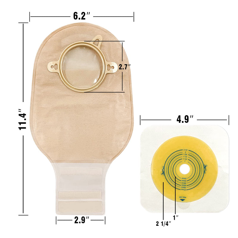 Carbou 21 PCS Ostomy Supplies Colostomy Bags Two Piece Drainable Pouches with Closure 12", Ileostomy Stoma Care,Cut-to-Fit(15pcs Bags+6pcs Barrier) Two Piece Closure