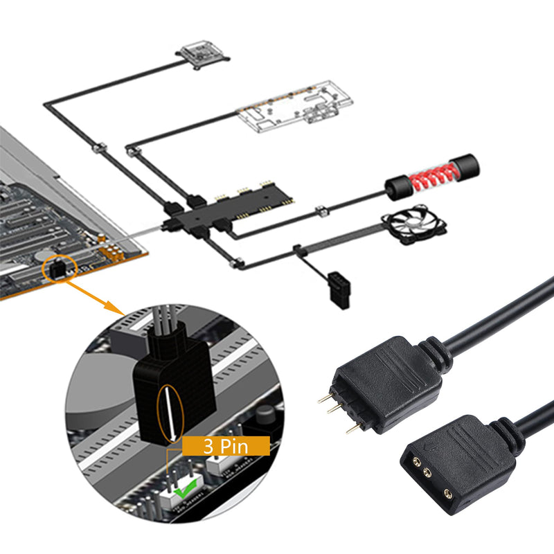 YACSEJAO ARGB Splitter Cable 5V 3Pin Addressable RGB 1 to 4 Splitter Cable with Male Pins for Computer Chassis, CPU Cooler and 5V ARGB Fan