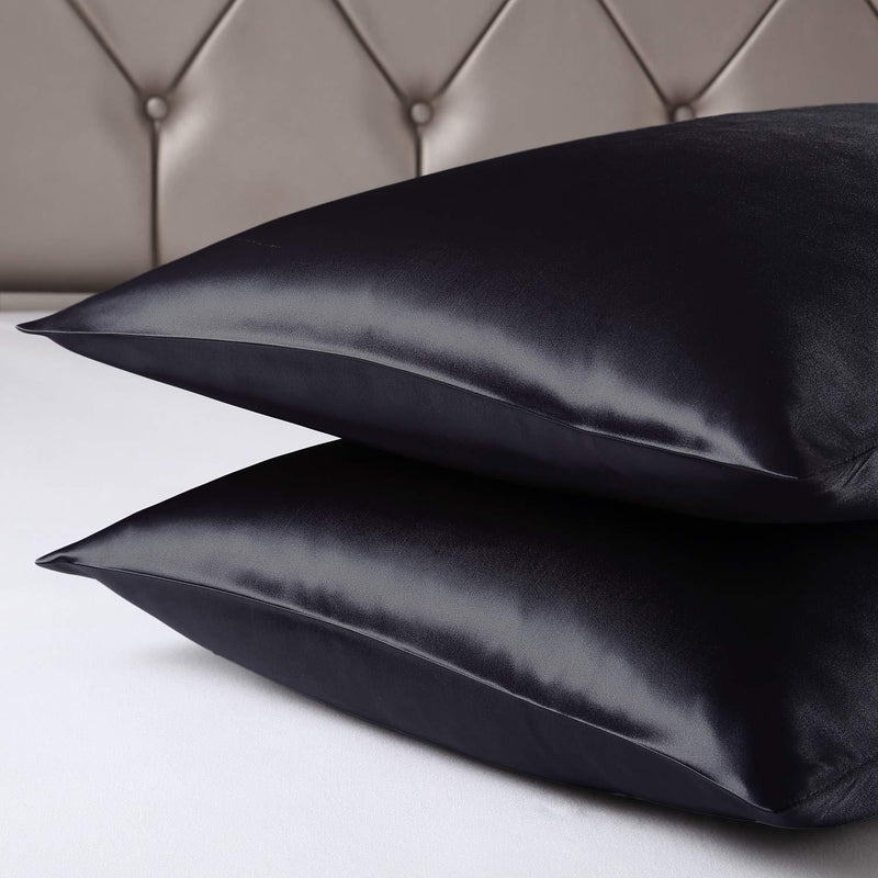 Love's cabin Silk Satin Pillowcase for Hair and Skin (Black, 20x26 inches) Slip Pillow Cases Standard Size Set of 2 - Satin Cooling Pillow Covers with Envelope Closure Black Standard(20"x26")