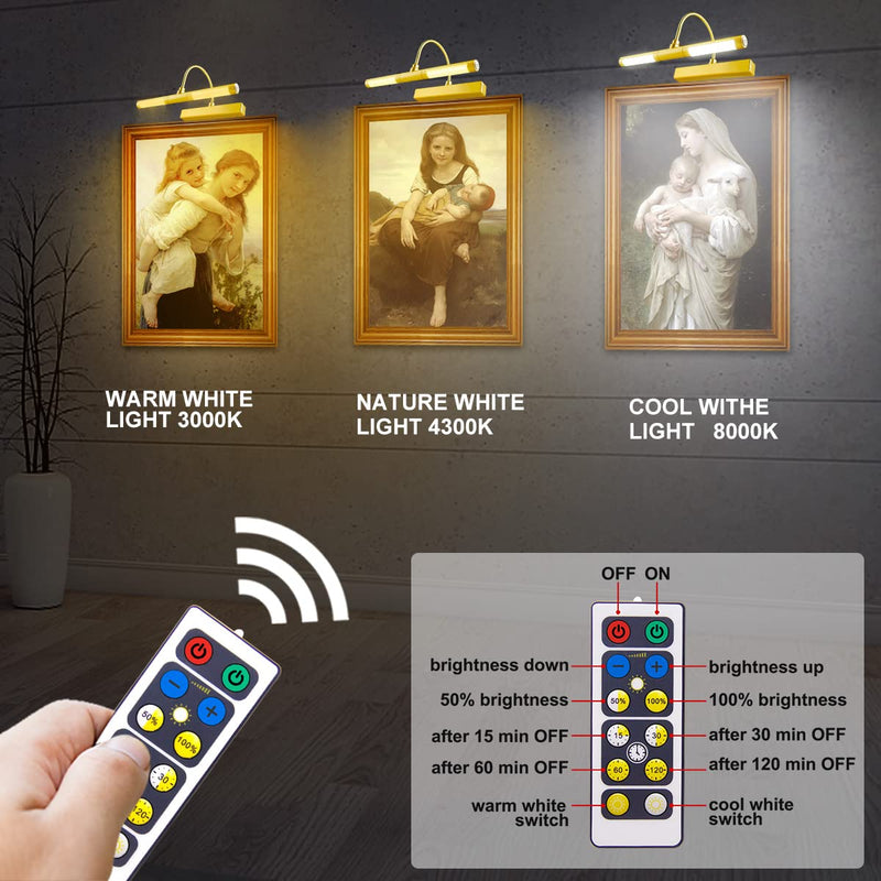 LUXSWAY Wireless Picture Light Battery Operated, Remote Control Painting Light with Rotatable Light Tube, Dimmable and Timer Off Art Display Light for Picture Frame Artworking Portrait -Orange Gold A-gold