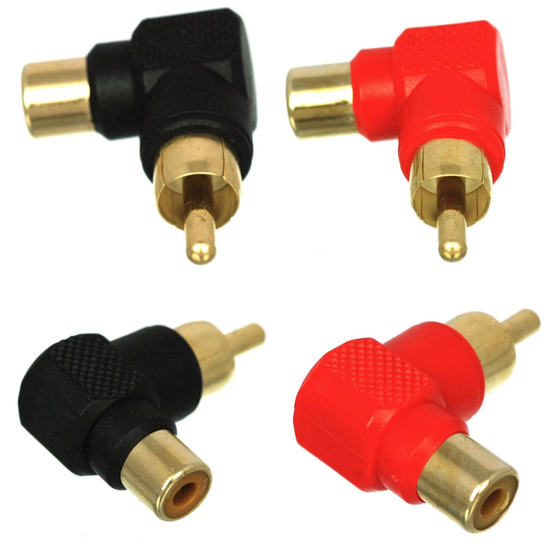 CESS Right Angle Connector RCA Male Plug to RCA Female 90 Degree Elbow (jcx) (4 Pack)