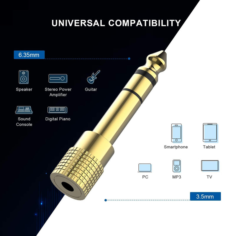 DIGITNOW Headphone Adapter 6.35mm (1/4 Inch) Male to 3.5mm (1/8 Inch) Female and 3.5 mm Male Plug to 6.35 mm Female Jack, Audio Stereo TRS Converter Adapters (4 -Pack Gold Plated)