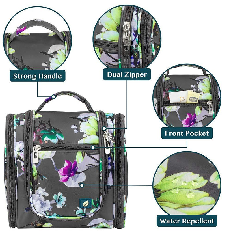 PAVILIA Hanging Travel Toiletry Bag Women Men | Cosmetics Makeup Organizer Kit Floral Grey
