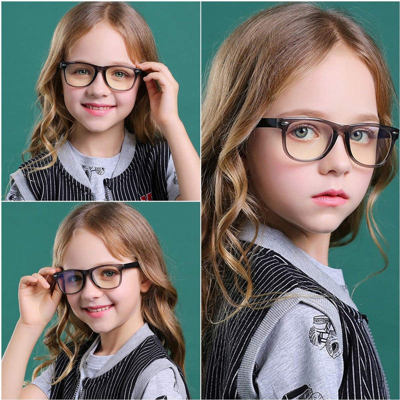 Kids Blue Light Blocking Glasses Girls Boys 2 Pack, Computer Video Gaming Glasses for Kids Girls Boys Age 3-10,Anti Blue Light & Headache (Transparent Black + Transparent) Transparent Black + Transparent